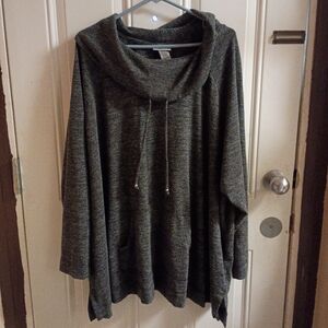 2/$10 Catherines Cozy Cowl Neck Hoodie Sweater - Dark Grey 4X